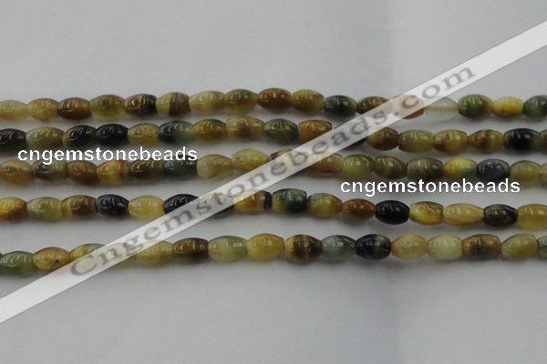 CTE1552 15.5 inches 6*10mm rice golden & blue tiger eye beads wholesale