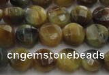 CTE1572 15.5 inches 8mm faceted coin golden & blue tiger eye beads