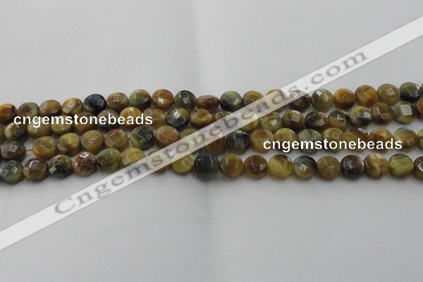 CTE1572 15.5 inches 8mm faceted coin golden & blue tiger eye beads