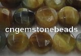 CTE1574 15.5 inches 12mm faceted coin golden & blue tiger eye beads