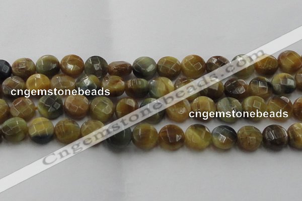 CTE1576 15.5 inches 16mm faceted coin golden & blue tiger eye beads