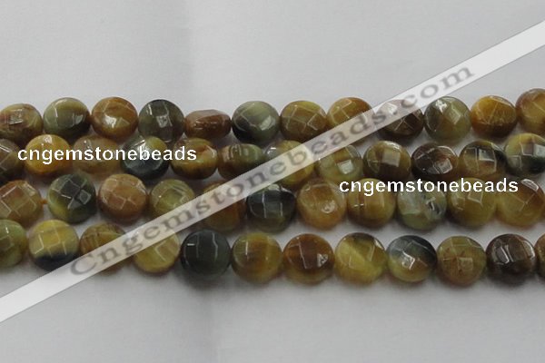 CTE1577 15.5 inches 18mm faceted coin golden & blue tiger eye beads