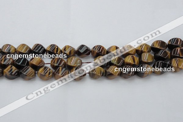 CTE1590 15.5 inches 10*14mm twisted rice yellow tiger eye beads