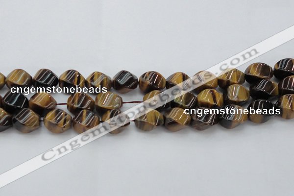 CTE1591 15.5 inches 12*16mm twisted rice yellow tiger eye beads