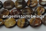 CTE1724 15.5 inches 10mm faceted coin yellow tiger eye beads