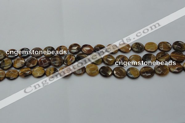 CTE1724 15.5 inches 10mm faceted coin yellow tiger eye beads