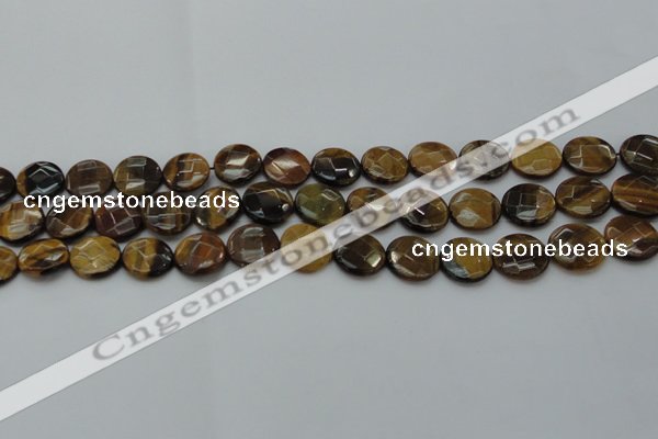 CTE1725 15.5 inches 12mm faceted coin yellow tiger eye beads