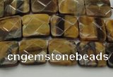 CTE1731 15.5 inches 10*10mm faceted square yellow tiger eye beads