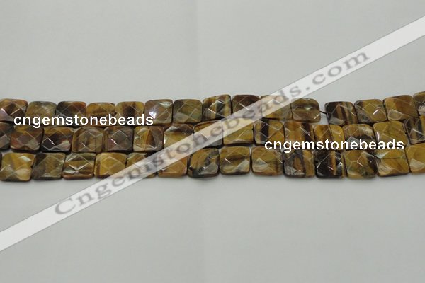 CTE1732 15.5 inches 12*12mm faceted square yellow tiger eye beads