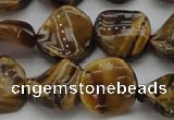 CTE1742 15.5 inches 16mm twisted coin yellow tiger eye beads