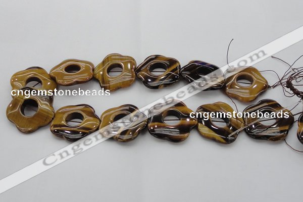 CTE1746 15.5 inches 34mm carved flower yellow tiger eye beads