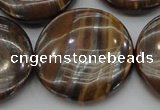 CTE1750 15.5 inches 30mm flat round iron tiger eye beads