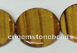 CTE178 15.5 inches 30mm flat round yellow tiger eye gemstone beads