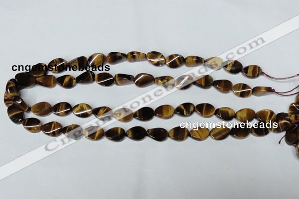 CTE192 15.5 inches 10*14mm twisted oval yellow tiger eye gemstone beads