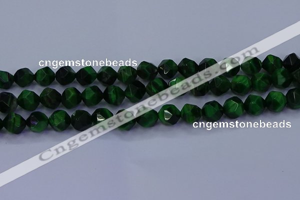 CTE1924 15.5 inches 12mm faceted nuggets green tiger eye beads