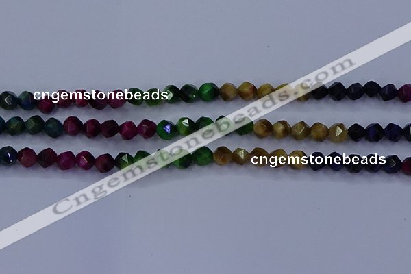 CTE1926 15.5 inches 6mm faceted nuggets colorful tiger eye beads