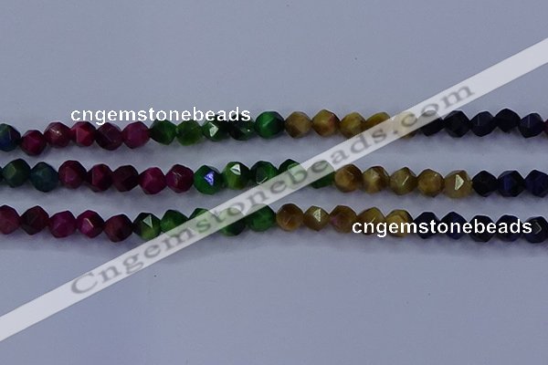 CTE1927 15.5 inches 8mm faceted nuggets colorful tiger eye beads