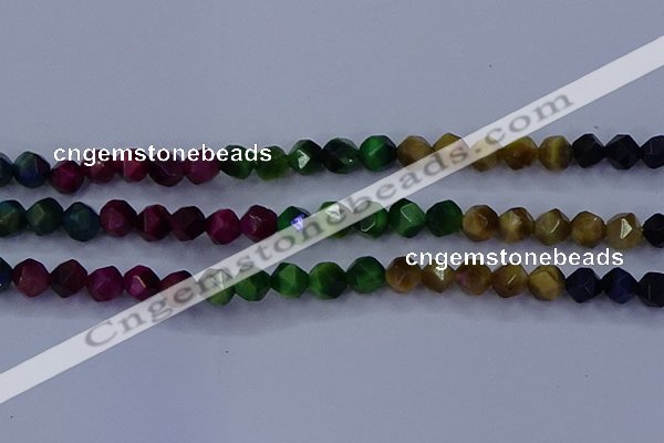 CTE1928 15.5 inches 10mm faceted nuggets colorful tiger eye beads