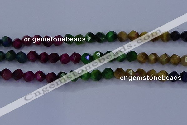 CTE1929 15.5 inches 12mm faceted nuggets colorful tiger eye beads