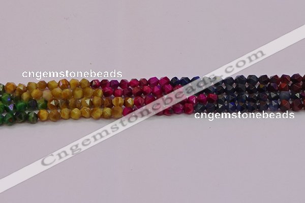 CTE1936 15.5 inches 6mm faceted nuggets mixed tiger eye beads