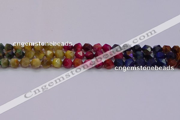 CTE1938 15.5 inches 10mm faceted nuggets mixed tiger eye beads