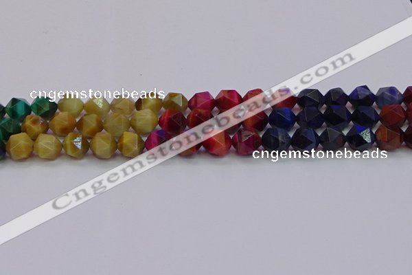 CTE1939 15.5 inches 12mm faceted nuggets mixed tiger eye beads