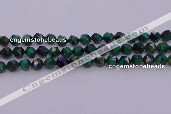 CTE1948 15.5 inches 10mm faceted nuggets green tiger eye beads