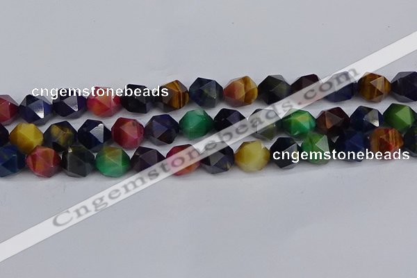 CTE1972 15.5 inches 12mm faceted nuggets mixed tiger eye beads