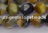 CTE1977 15.5 inches 10mm faceted nuggets golden & blue tiger eye beads