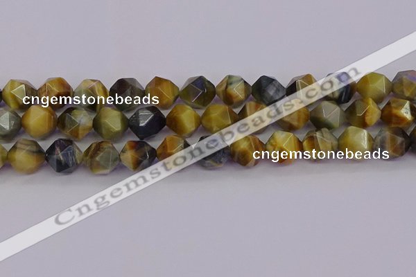 CTE1978 15.5 inches 12mm faceted nuggets golden & blue tiger eye beads