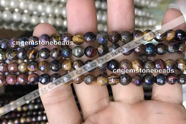 CTE2001 15.5 inches 6mm faceted round AB-color mixed tiger eye beads