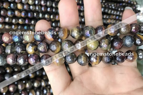 CTE2003 15.5 inches 10mm faceted round AB-color mixed tiger eye beads