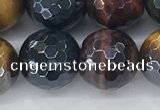 CTE2097 15.5 inches 14mm faceted round AB-color mixed tiger eye beads