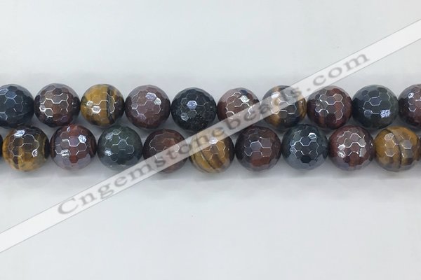 CTE2098 15.5 inches 16mm faceted round AB-color mixed tiger eye beads