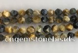 CTE2128 15.5 inches 12mm faceted nuggets golden & blue tiger eye beads