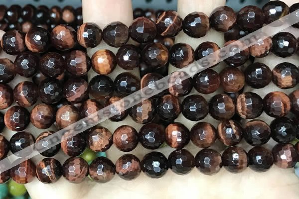 CTE2238 15.5 inches 8mm faceted round red tiger eye beads