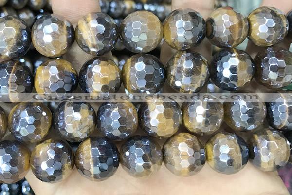 CTE2268 15 inches 12mm faceted round AB-color yellow tiger eye beads
