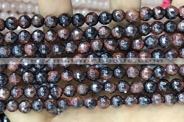 CTE2275 15 inches 6mm faceted round AB-color red tiger eye beads