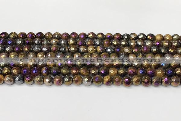 CTE2285 15 inches 6mm faceted round AB-color colorful tiger eye beads