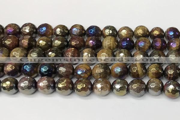 CTE2287 15 inches 10mm faceted round AB-color colorful tiger eye beads