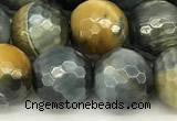 CTE2312 15 inches 10mm faceted round golden & blue tiger eye beads