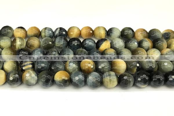 CTE2312 15 inches 10mm faceted round golden & blue tiger eye beads