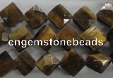 CTE315 15.5 inches 10*10mm faceted diamond yellow tiger eye beads