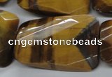 CTE320 25*35mm twisted & faceted rectangle yellow tiger eye beads