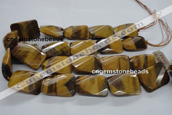 CTE320 25*35mm twisted & faceted rectangle yellow tiger eye beads