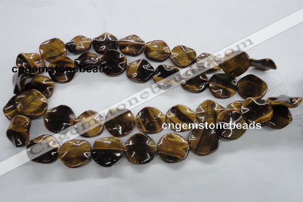 CTE323 15.5 inches 20mm wavy coin yellow tiger eye gemstone beads