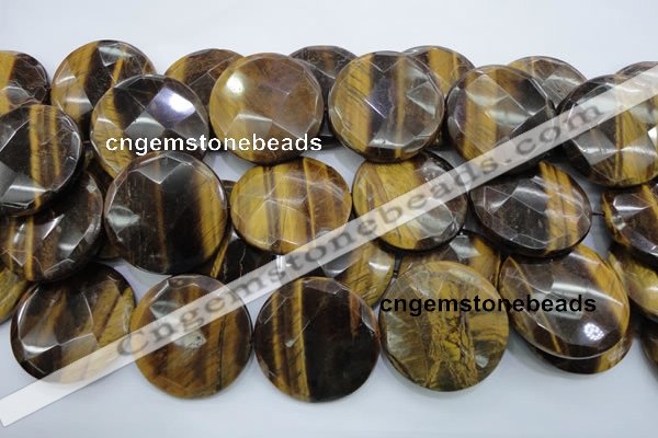 CTE410 15.5 inches 40mm faceted coin yellow tiger eye beads