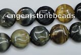 CTE561 15.5 inches 12mm flat round golden & blue tiger eye beads