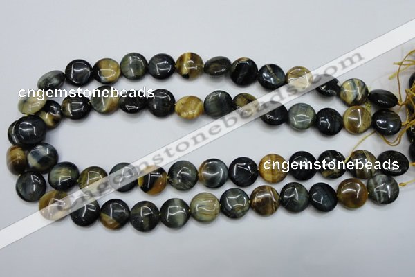 CTE561 15.5 inches 12mm flat round golden & blue tiger eye beads