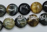 CTE562 15.5 inches 14mm flat round golden & blue tiger eye beads